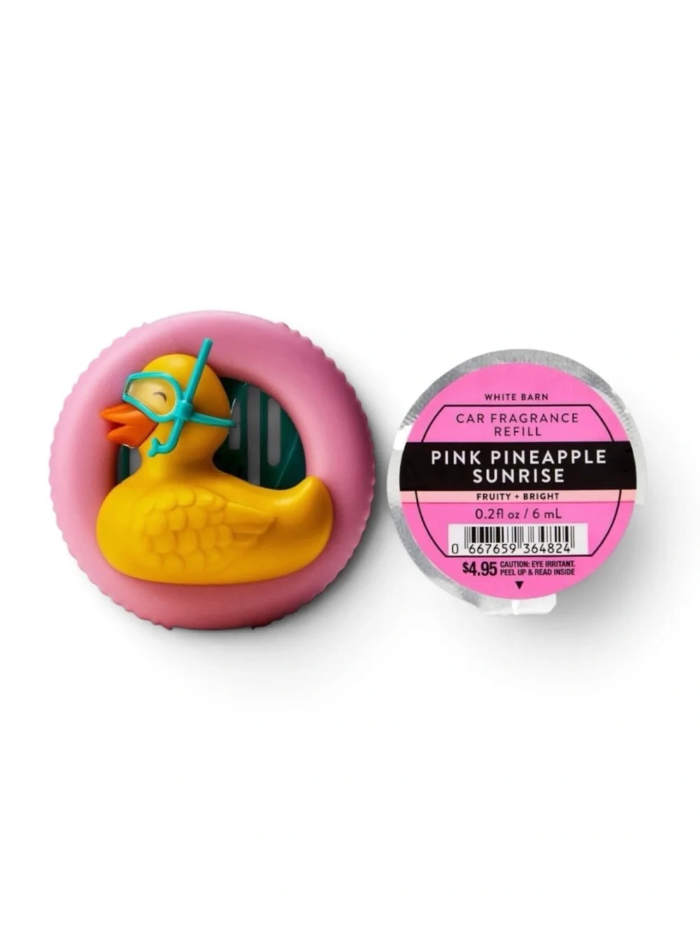 NEW! 2-Pc BILLIE the DUCK Car Fragrance Holder & Pink Pineapple Sunrise Refill